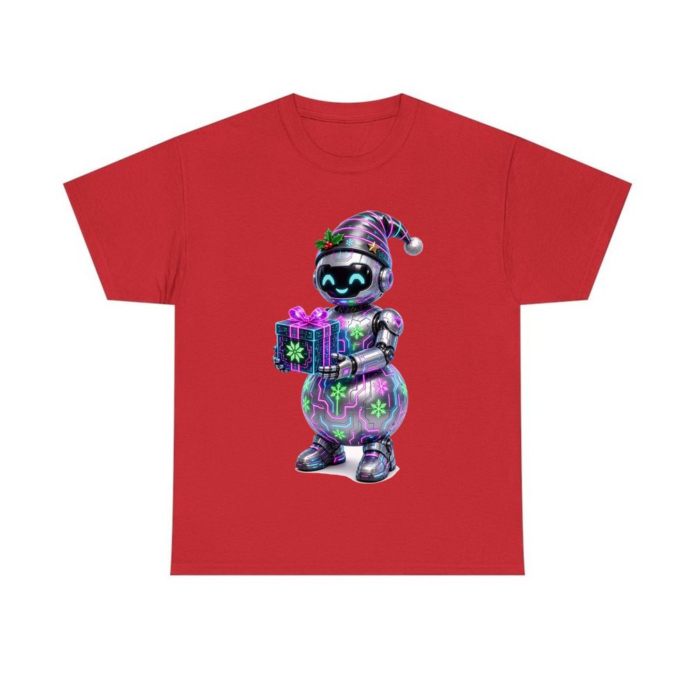 Robot Snowman personalised Christmas T-shirt in red