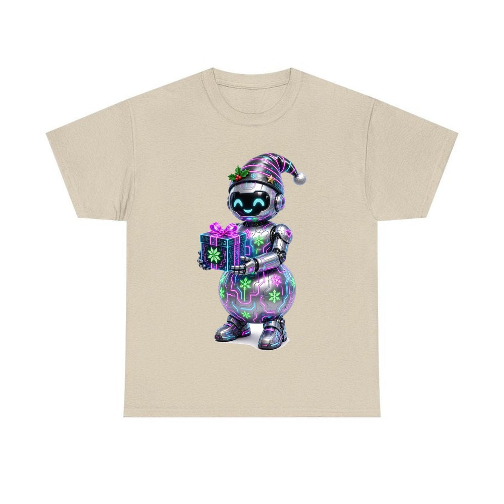 Robot Snowman personalised Christmas T-shirt in sand