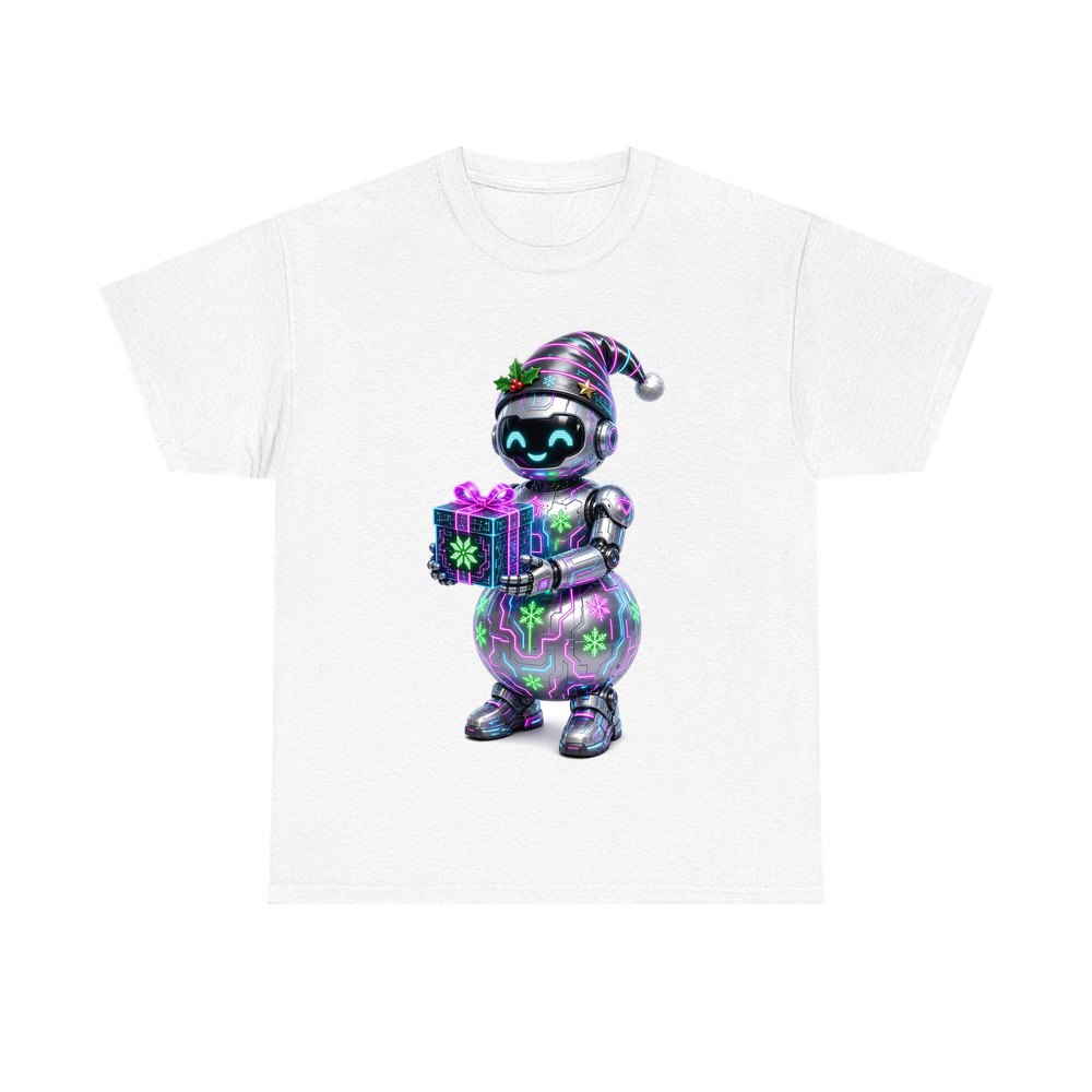 Robot Snowman personalised Christmas T-shirt in white