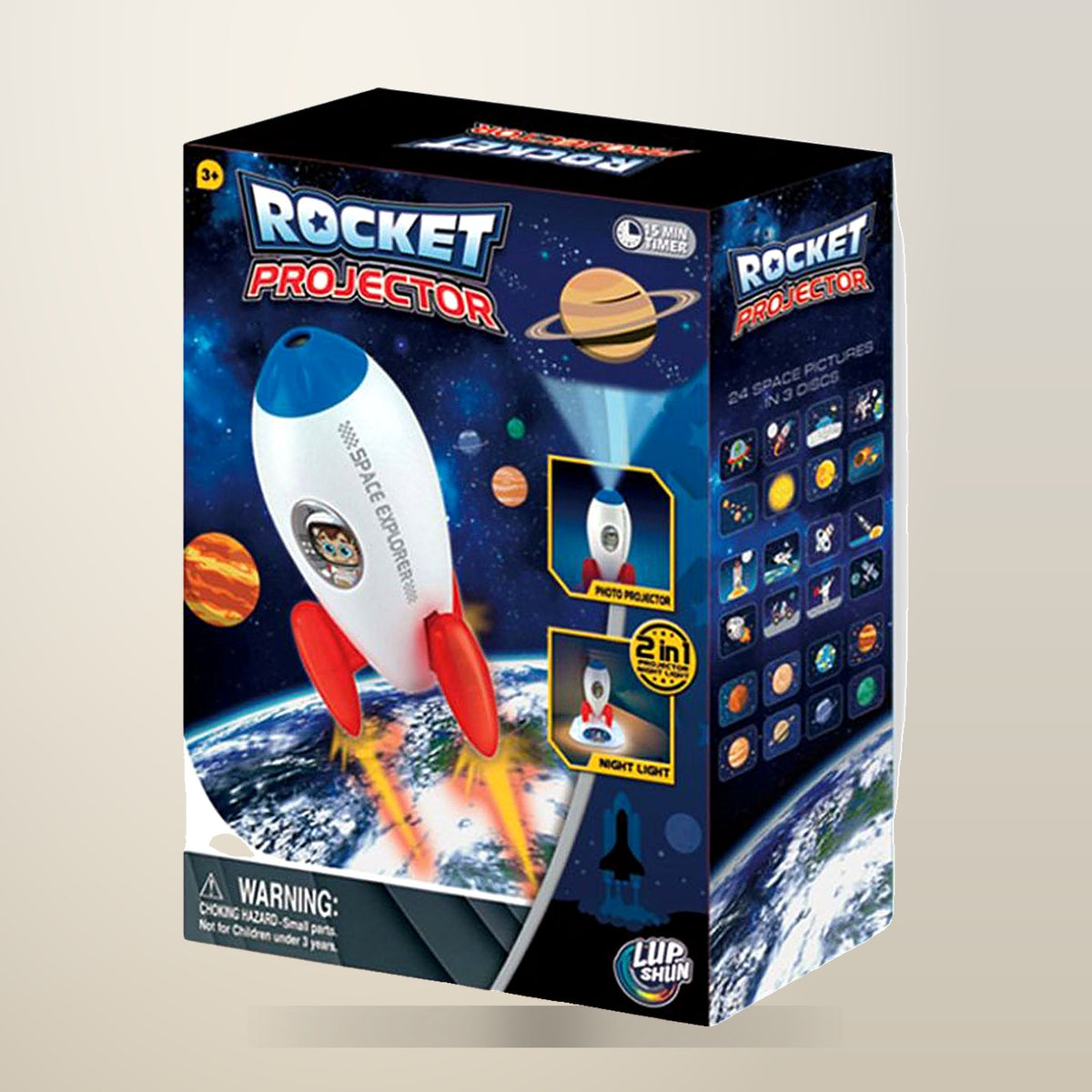 Kenisy Rocket Projector Night Light, STEM Toy, on a plain cream background