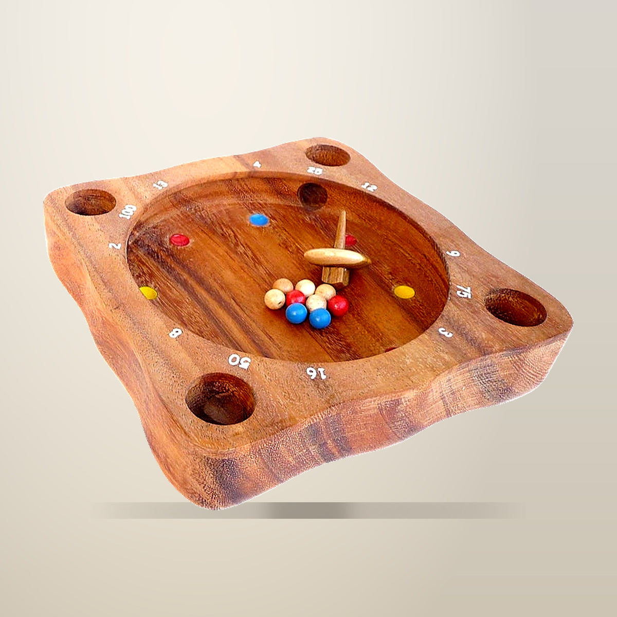 Roulette Wooden Spinning Ball Game, Ages 6+, on a plain cream background