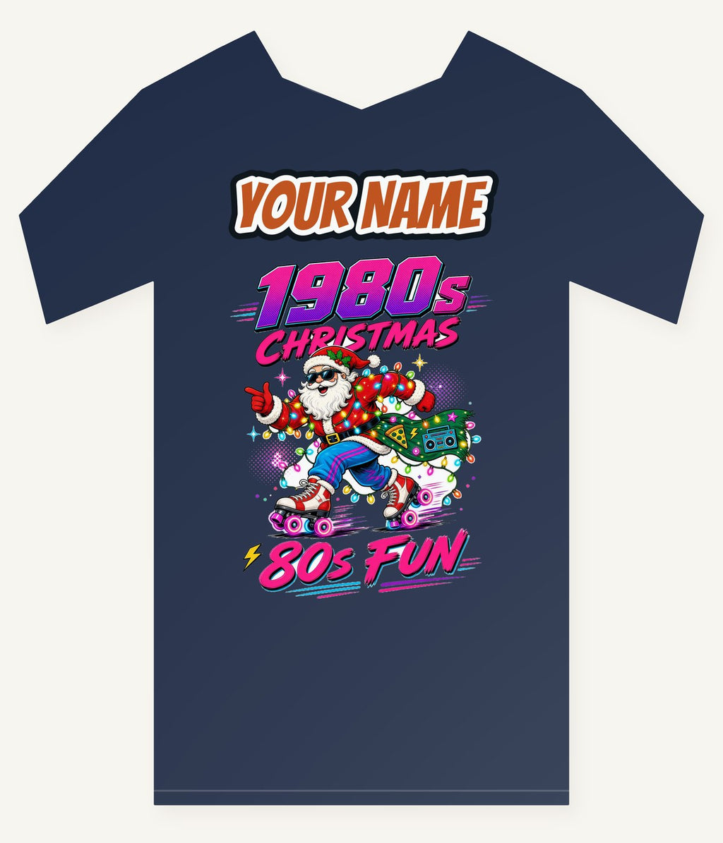 Roller Skating Eighties Santa Personalised Kids and Baby Christmas Tee