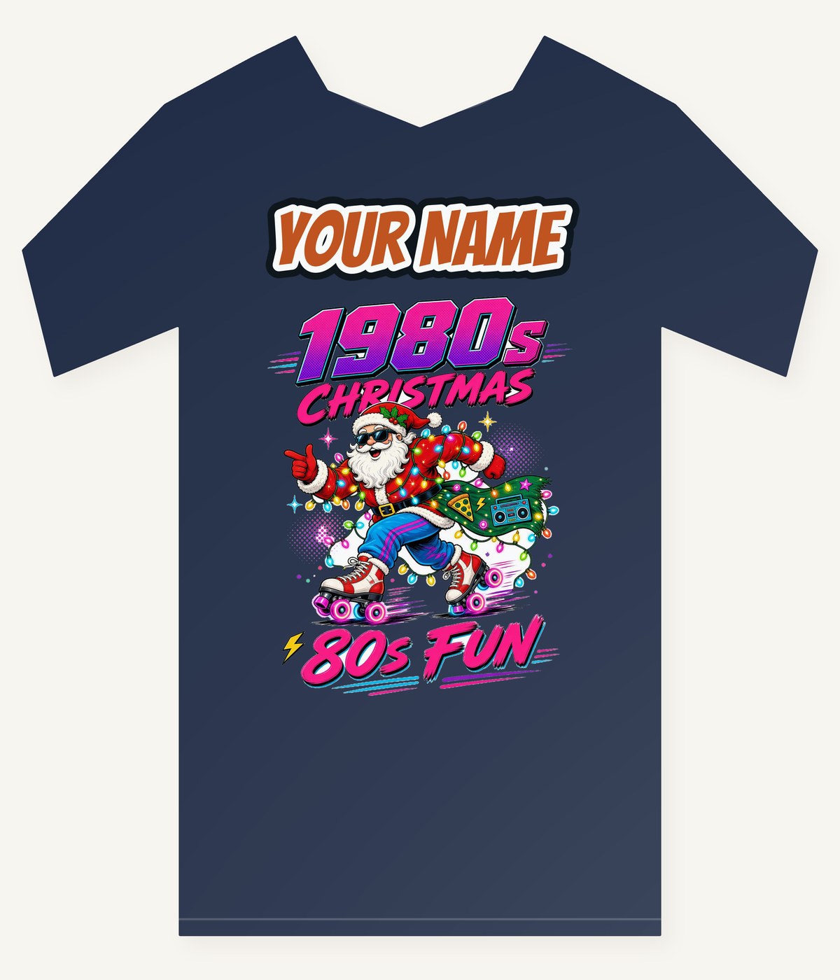 Roller Skating Eighties Santa Personalised Kids and Baby Christmas Tee