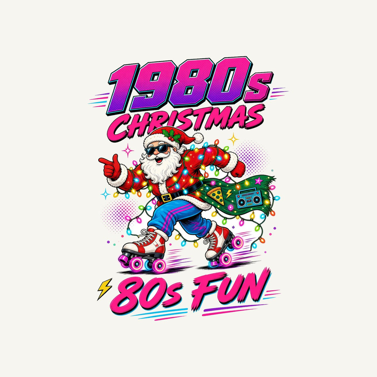 Roller Skating Eighties Santa Personalised Kids and Baby Christmas Tee