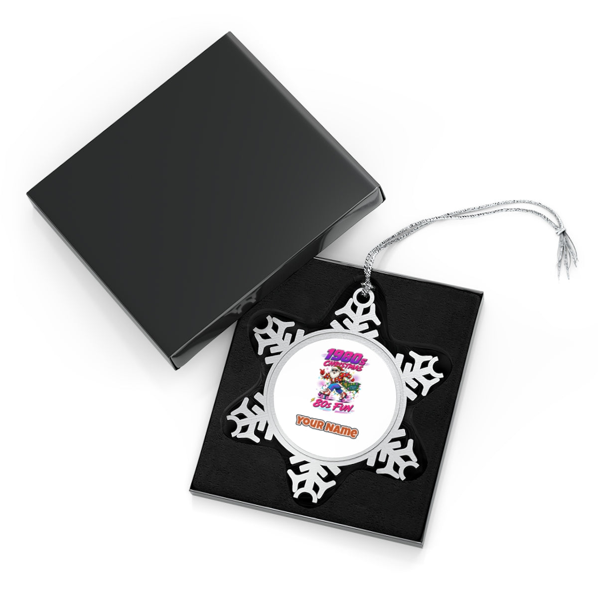 Roller Skating Eighties Santa Personalised Pewter Christmas Ornament