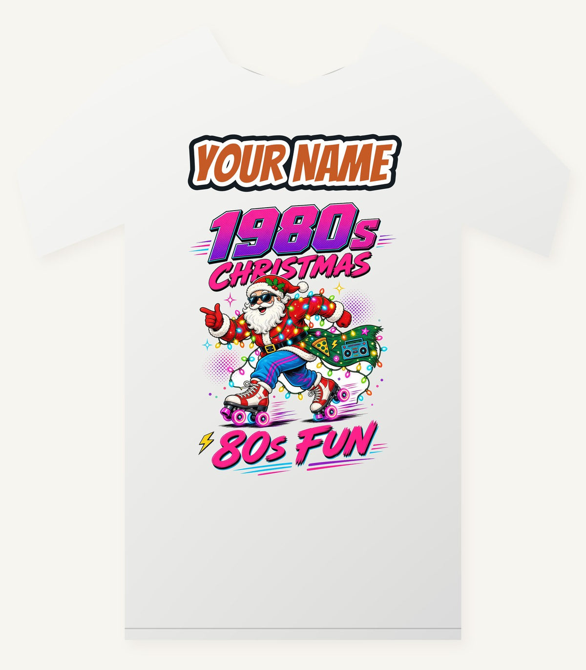 Roller Skating Eighties Santa Personalised Christmas T-Shirt and Hoodie