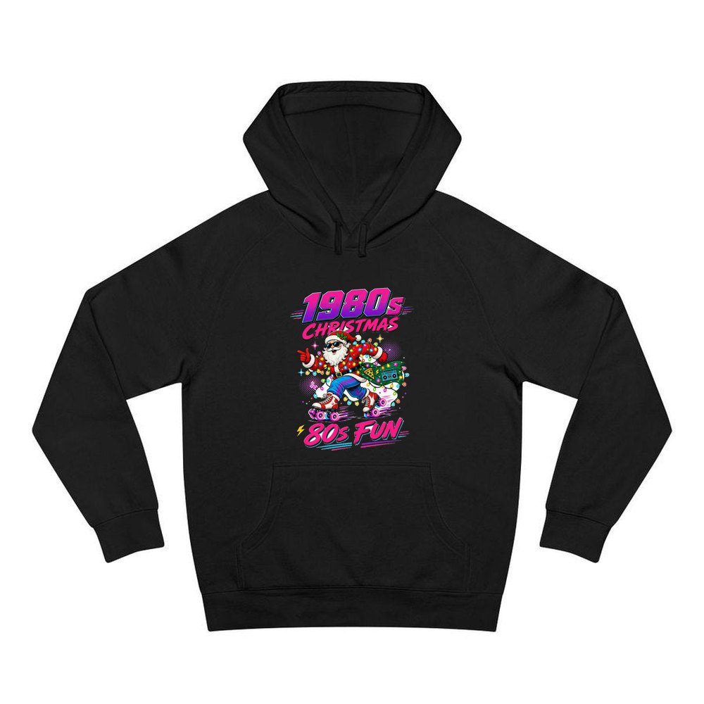 Roller Skating Eighties Santa personalised Christmas hoodie in black