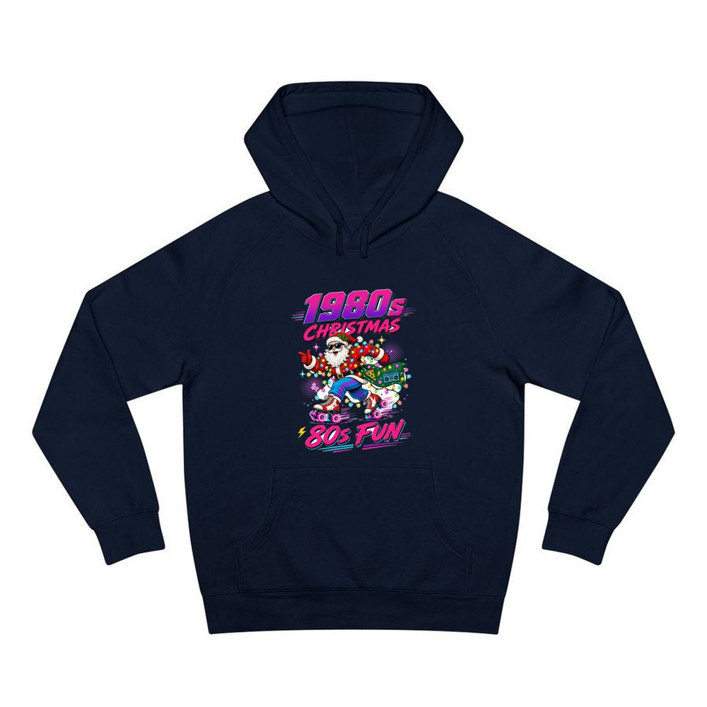 Roller Skating Eighties Santa personalised Christmas hoodie in navy