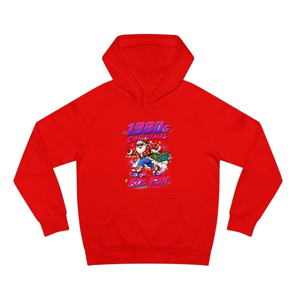 Roller Skating Eighties Santa personalised Christmas hoodie in red