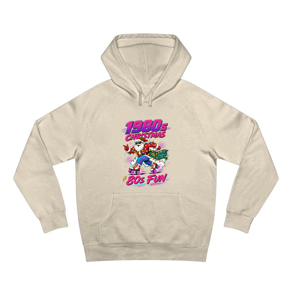 Roller Skating Eighties Santa personalised Christmas hoodie in sand