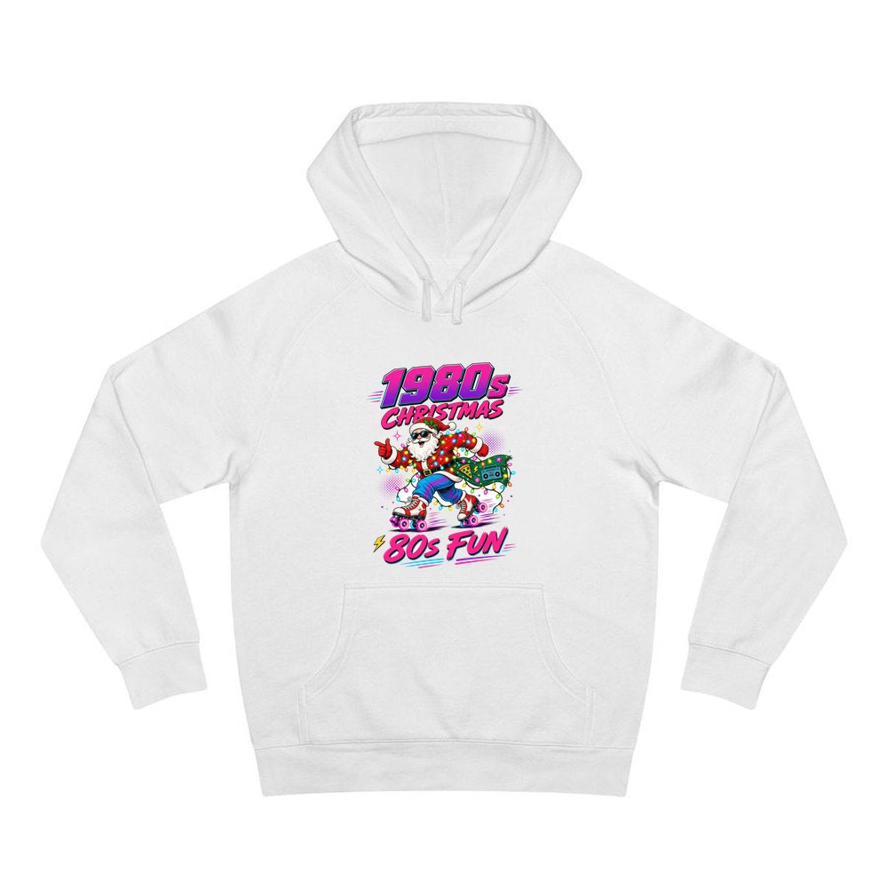 Roller Skating Eighties Santa personalised Christmas hoodie in white