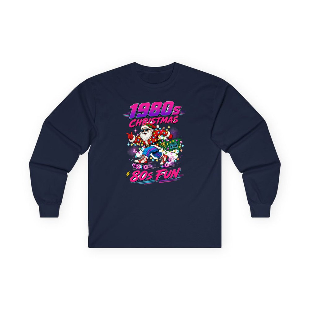Roller Skating Eighties Santa personalised long sleeve Christmas T-shirt in navy