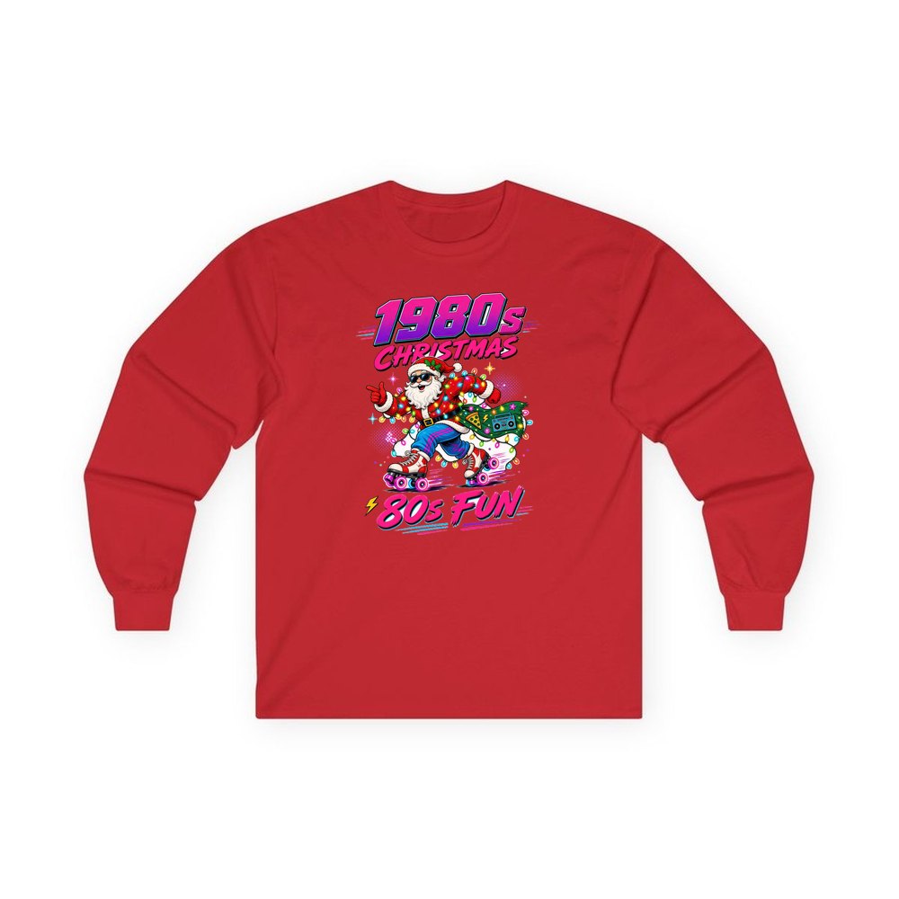 Roller Skating Eighties Santa personalised long sleeve Christmas T-shirt in red