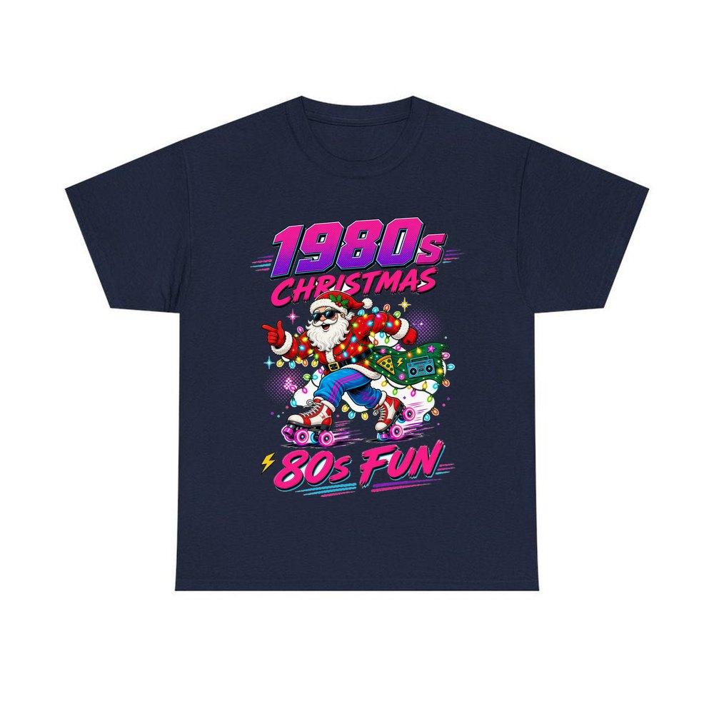 Roller Skating Eighties Santa personalised Christmas T-shirt in navy