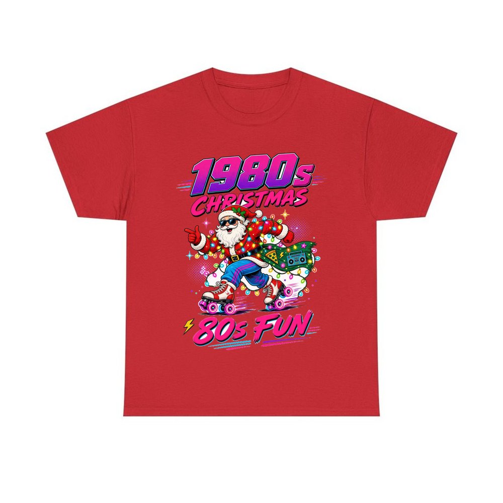 Roller Skating Eighties Santa personalised Christmas T-shirt in red