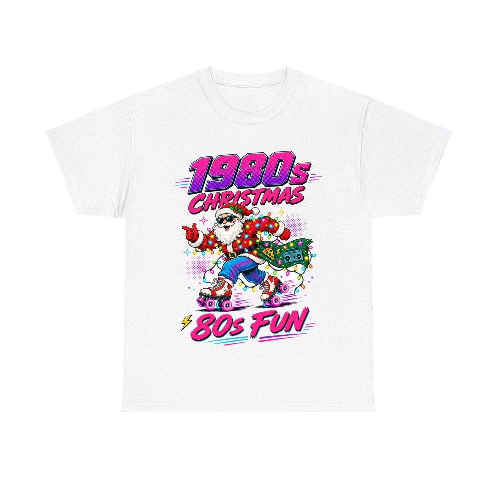 Roller Skating Eighties Santa personalised Christmas T-shirt in white