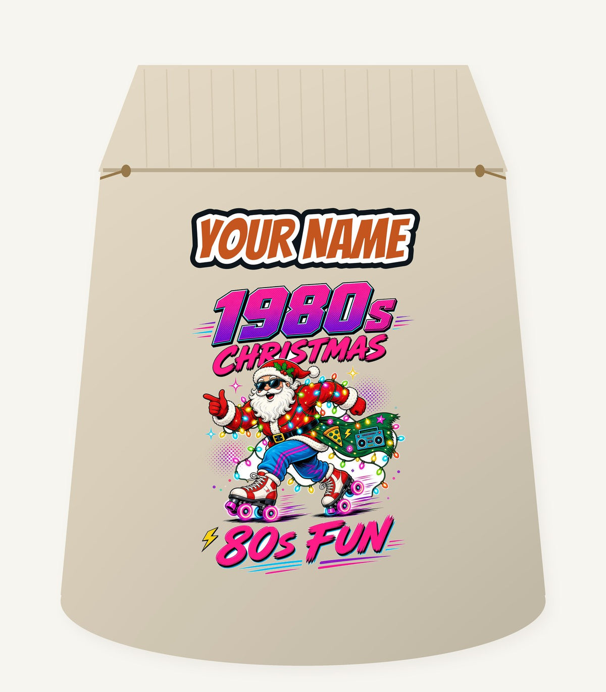 Roller Skating Eighties Santa Personalised Santa Sack