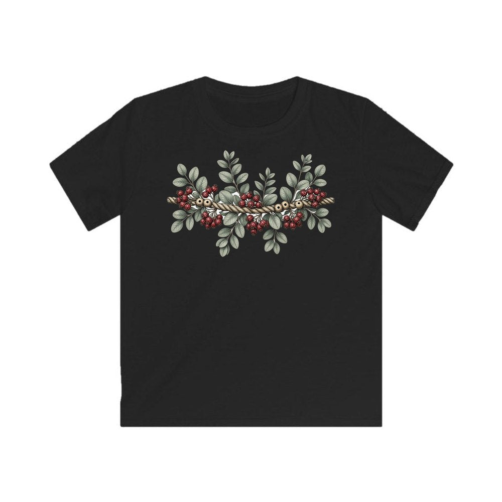 Rope and Berry Garland personalised kids Christmas tee in black