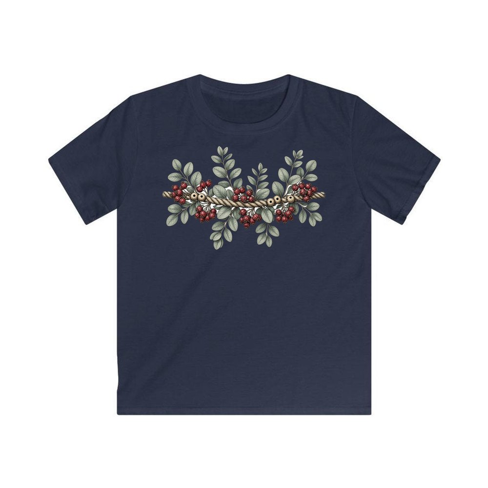 Rope and Berry Garland personalised kids Christmas tee in navy
