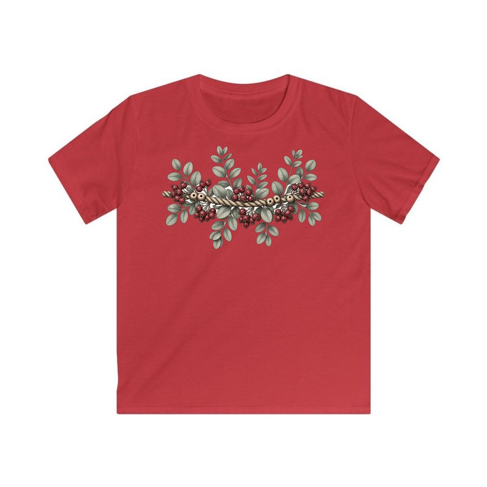Rope and Berry Garland personalised kids Christmas tee in red