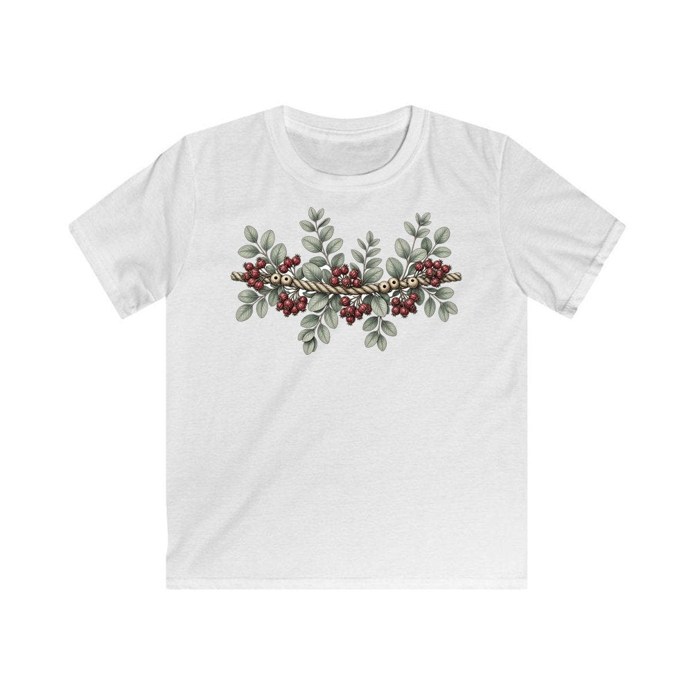 Rope and Berry Garland personalised kids Christmas tee in white