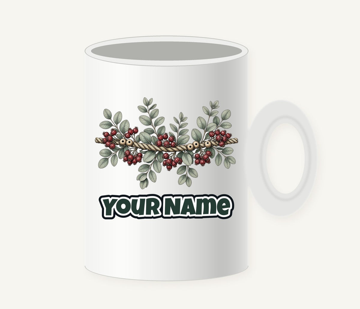 Rope and Berry Garland Personalised Christmas Mug