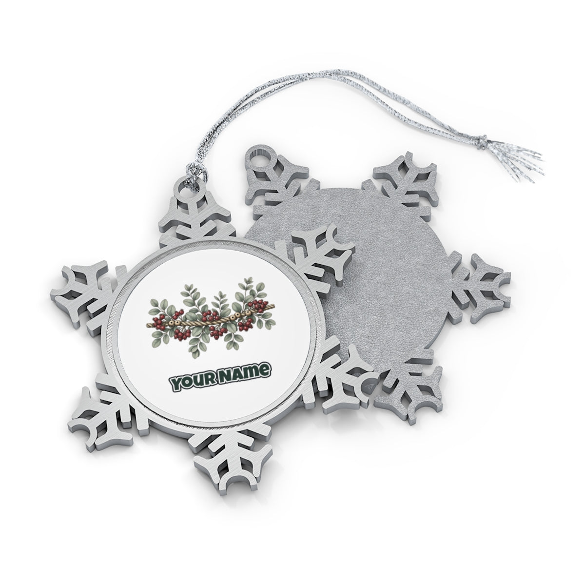 Rope and Berry Garland Personalised Pewter Christmas Ornament