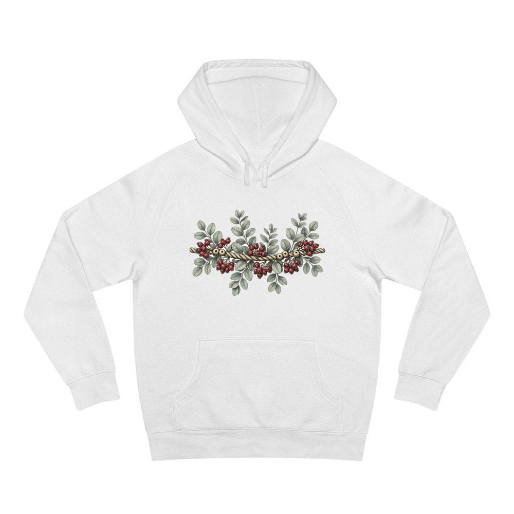 Rope and Berry Garland personalised Christmas hoodie in white