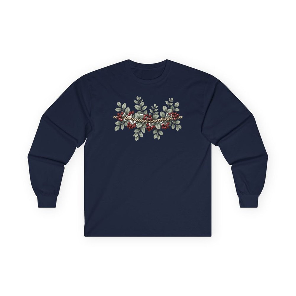 Rope and Berry Garland personalised long sleeve Christmas T-shirt in navy
