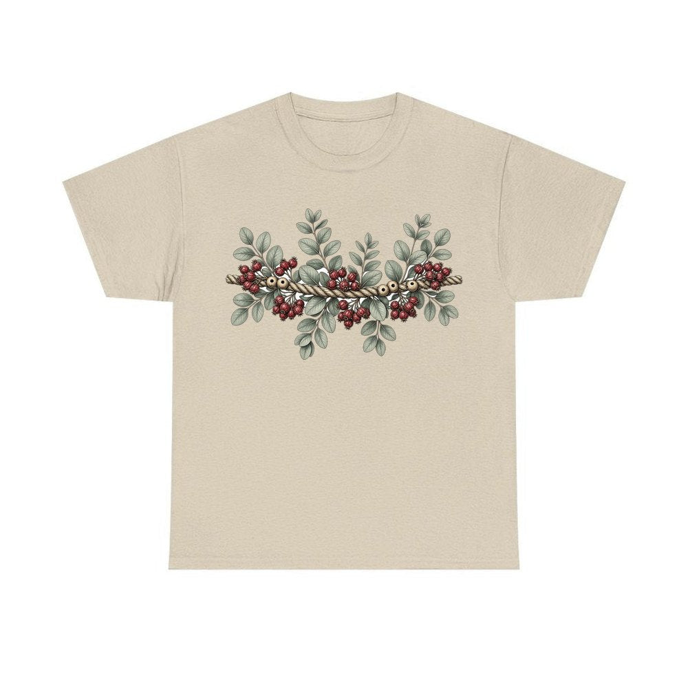 Rope and Berry Garland personalised Christmas T-shirt in sand