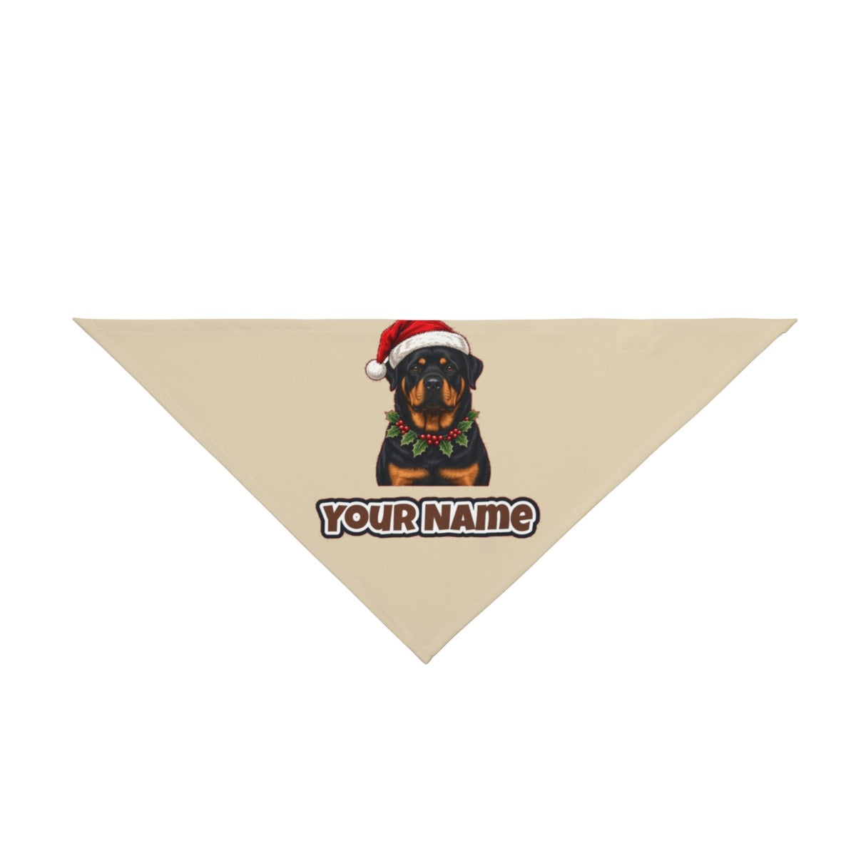 Rottweiler personalised Christmas pet bandana in beige, tie-on style