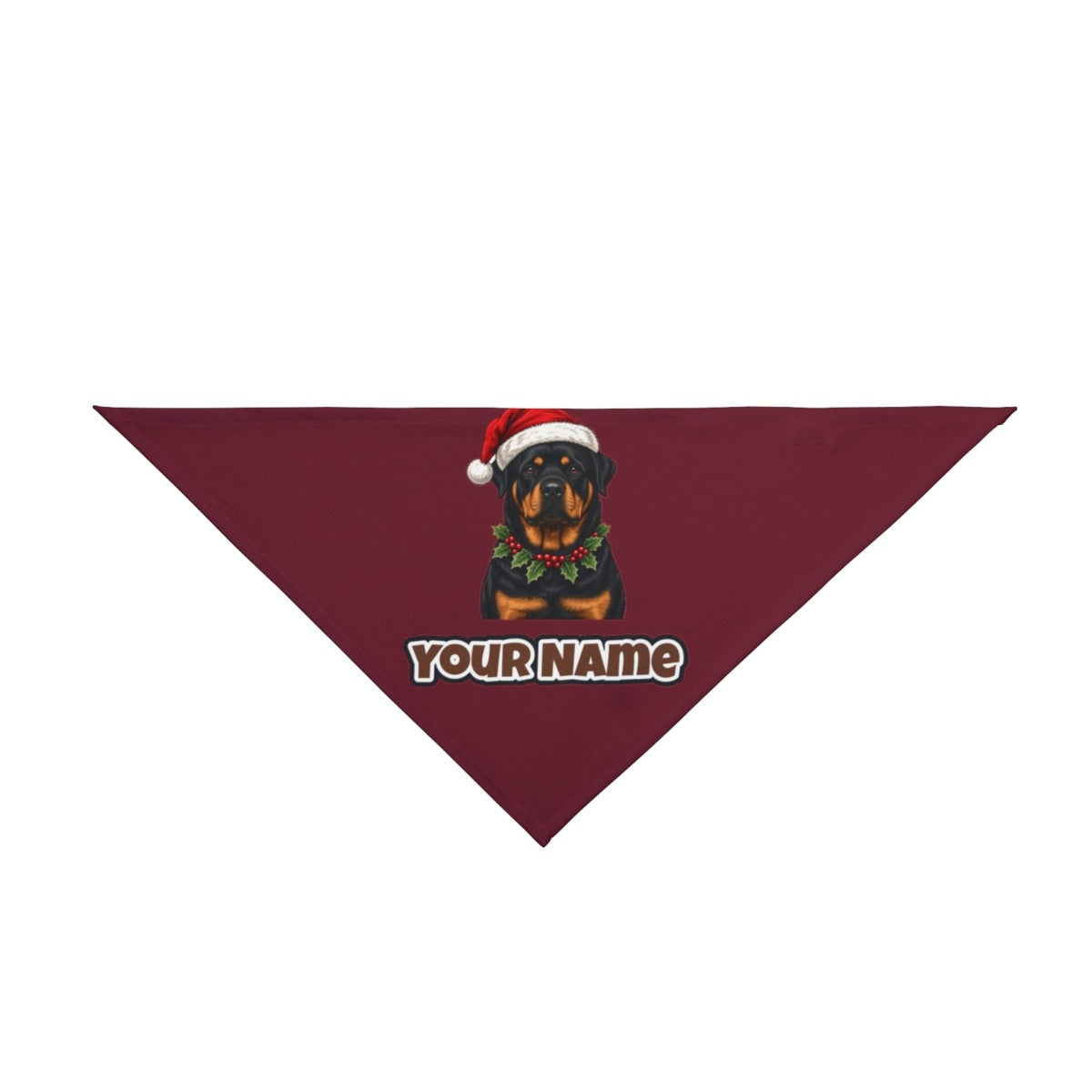 Rottweiler personalised Christmas pet bandana in maroon, tie-on style