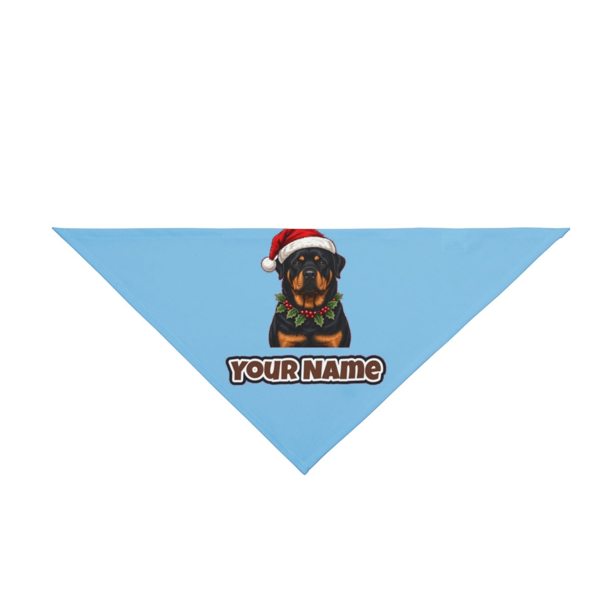 Rottweiler personalised Christmas pet bandana in sky blue, tie-on style