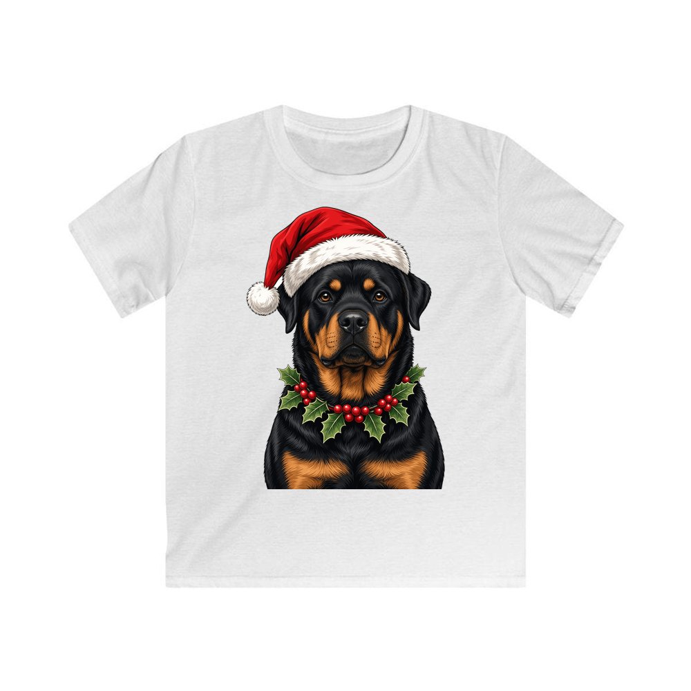 Rottweiler Christmas Kids Christmas Tee design on a white kids tee