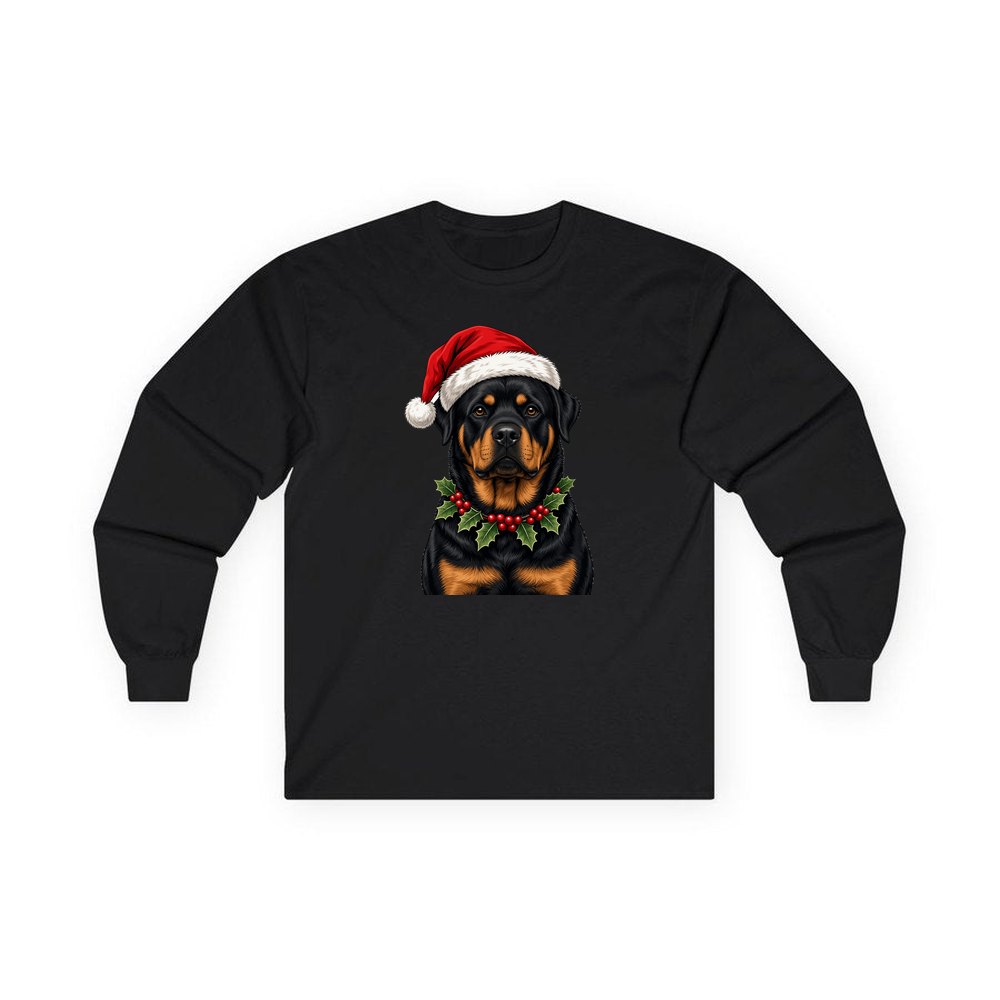 Rottweiler personalised long sleeve Christmas T-shirt in black