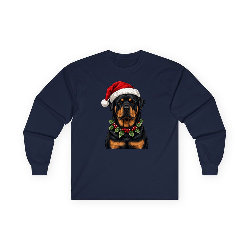 Rottweiler personalised long sleeve Christmas T-shirt in navy