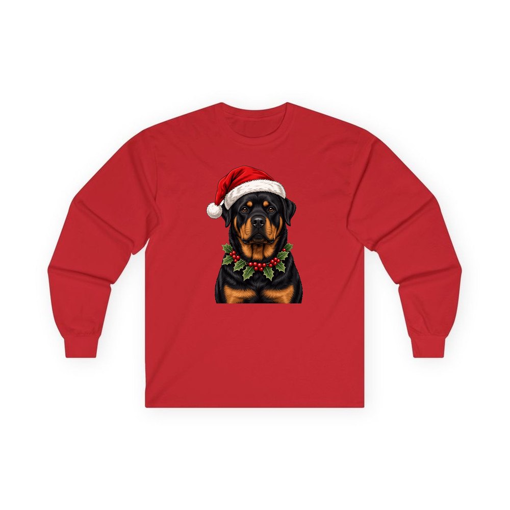 Rottweiler personalised long sleeve Christmas T-shirt in red