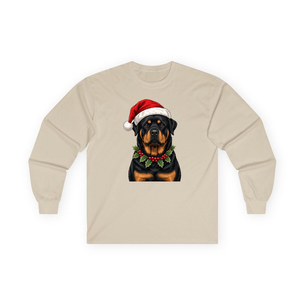 Rottweiler personalised long sleeve Christmas T-shirt in sand