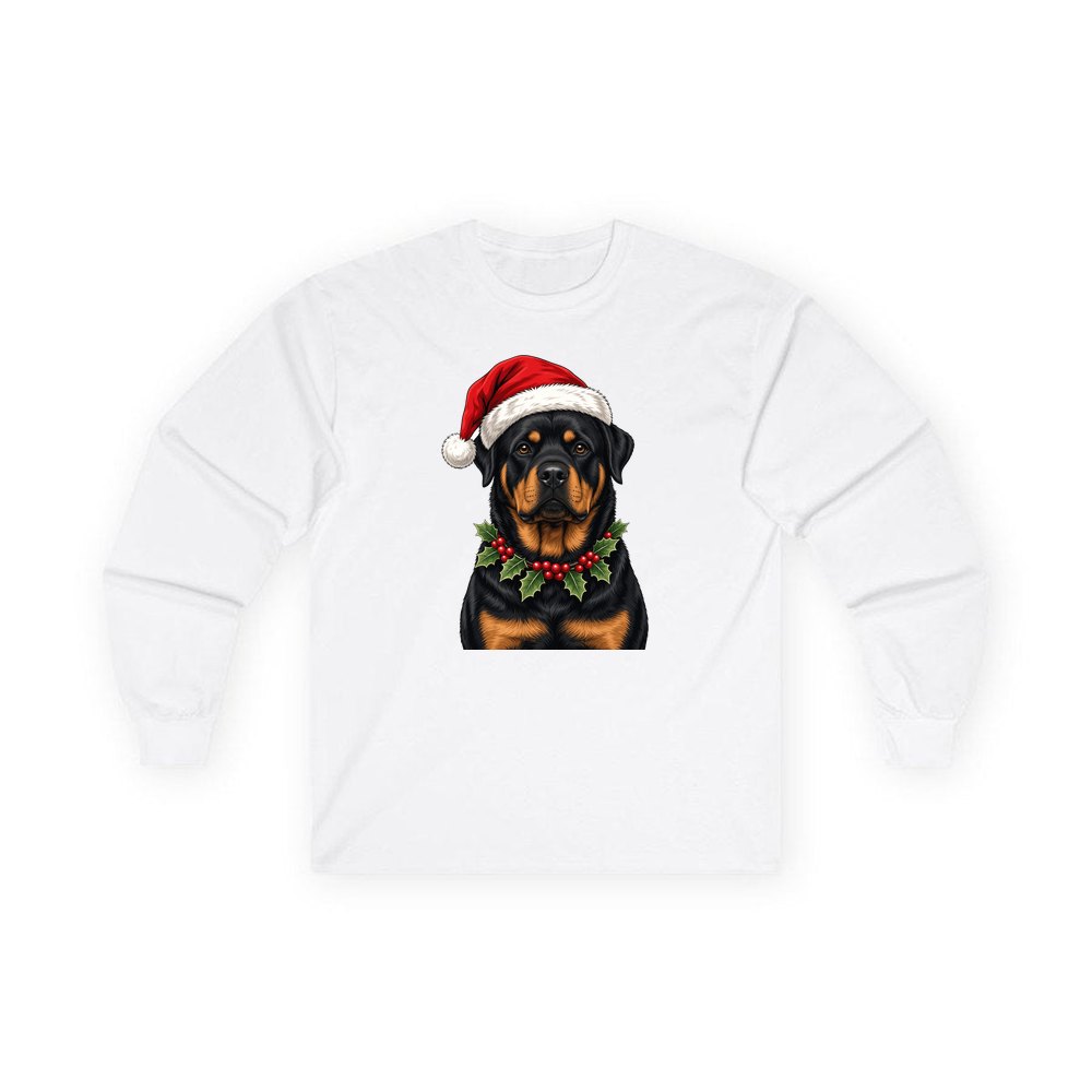 Rottweiler personalised long sleeve Christmas T-shirt in white