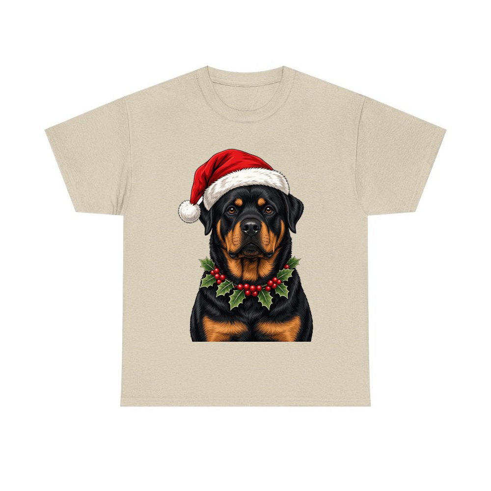 Rottweiler personalised Christmas T-shirt in sand