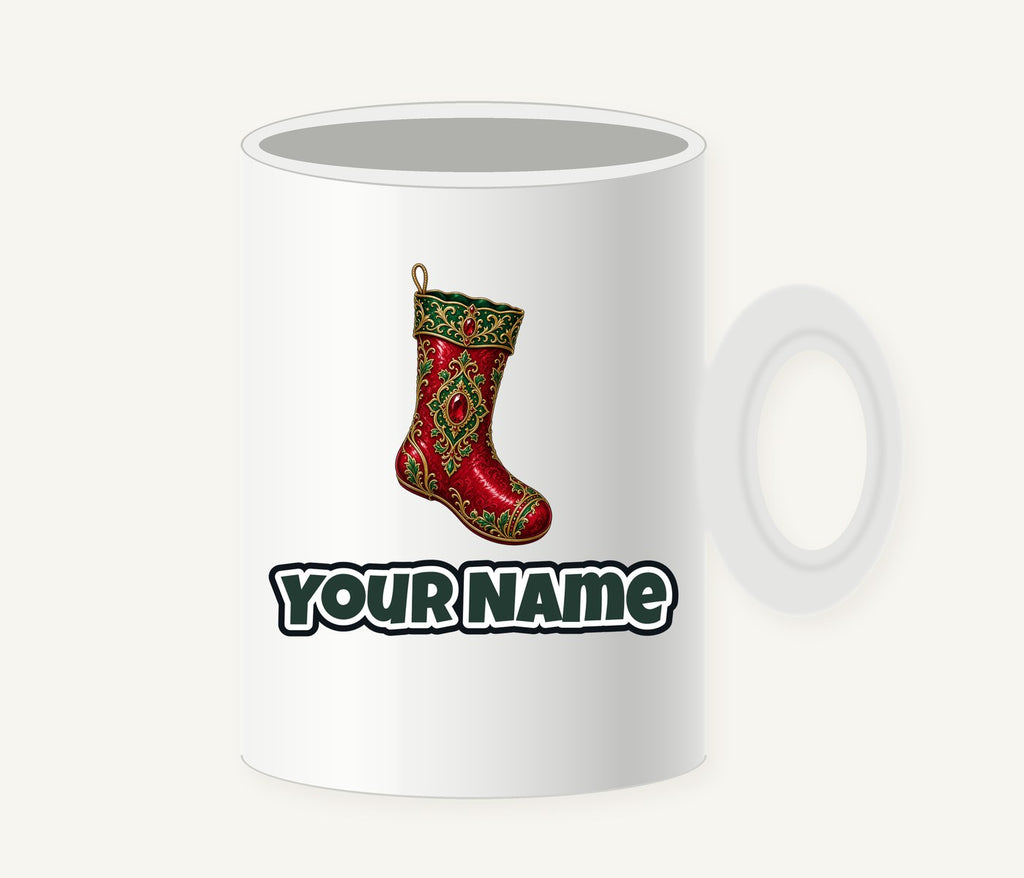 Ruby And Gold Stocking Personalised Christmas Mug