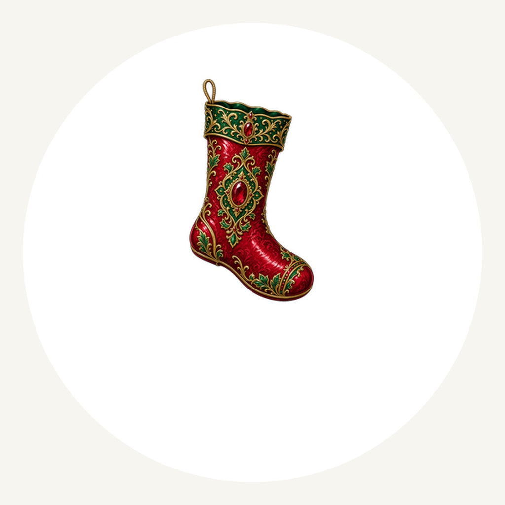 Ruby And Gold Stocking Personalised Pewter Christmas Ornament