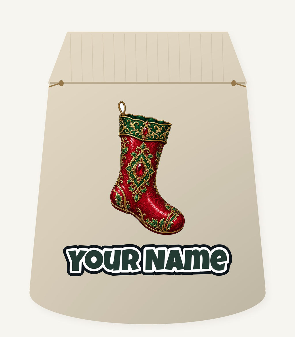 Ruby And Gold Stocking Personalised Santa Sack