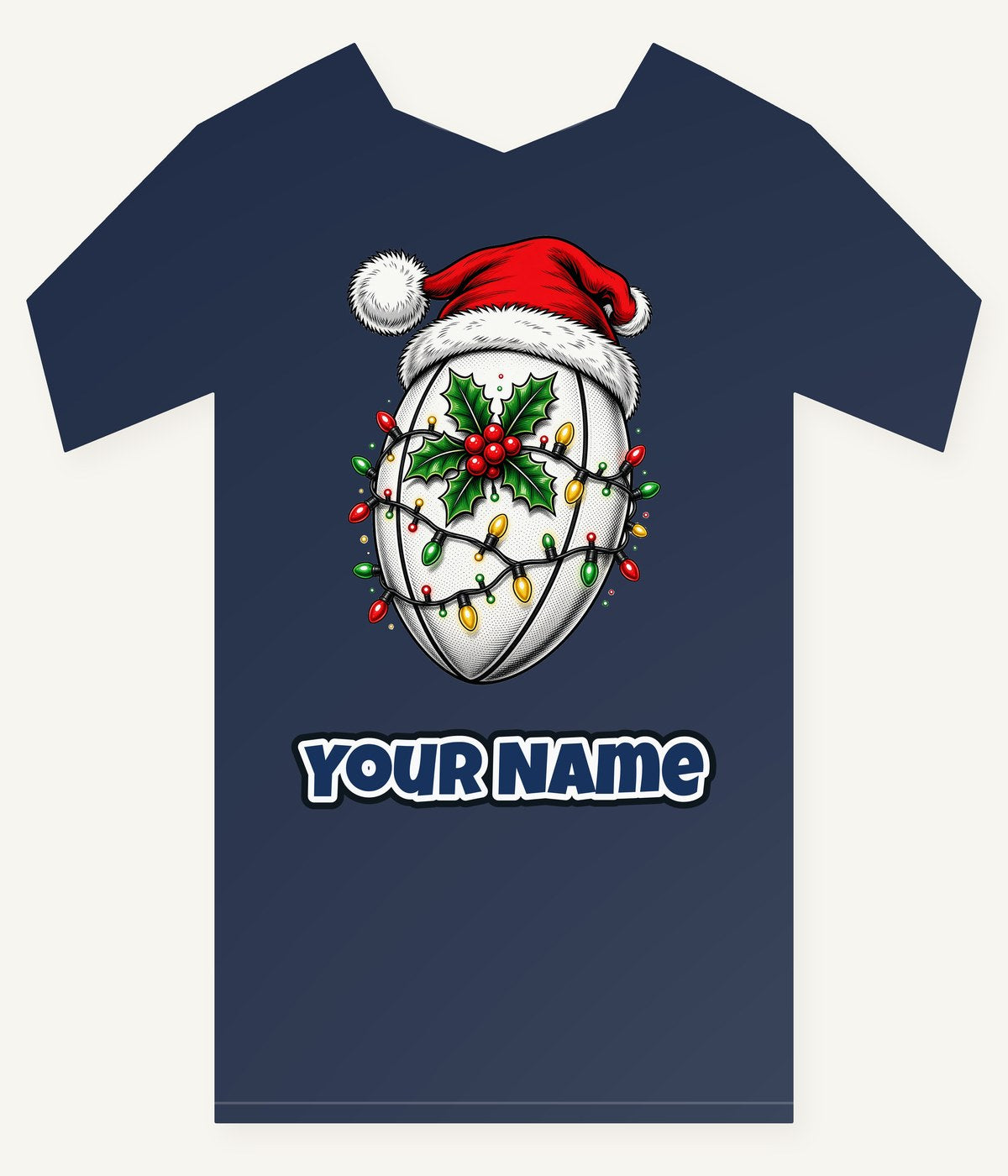 Rugby Ball in Santa Hat Personalised Kids Tee and Baby Bodysuit