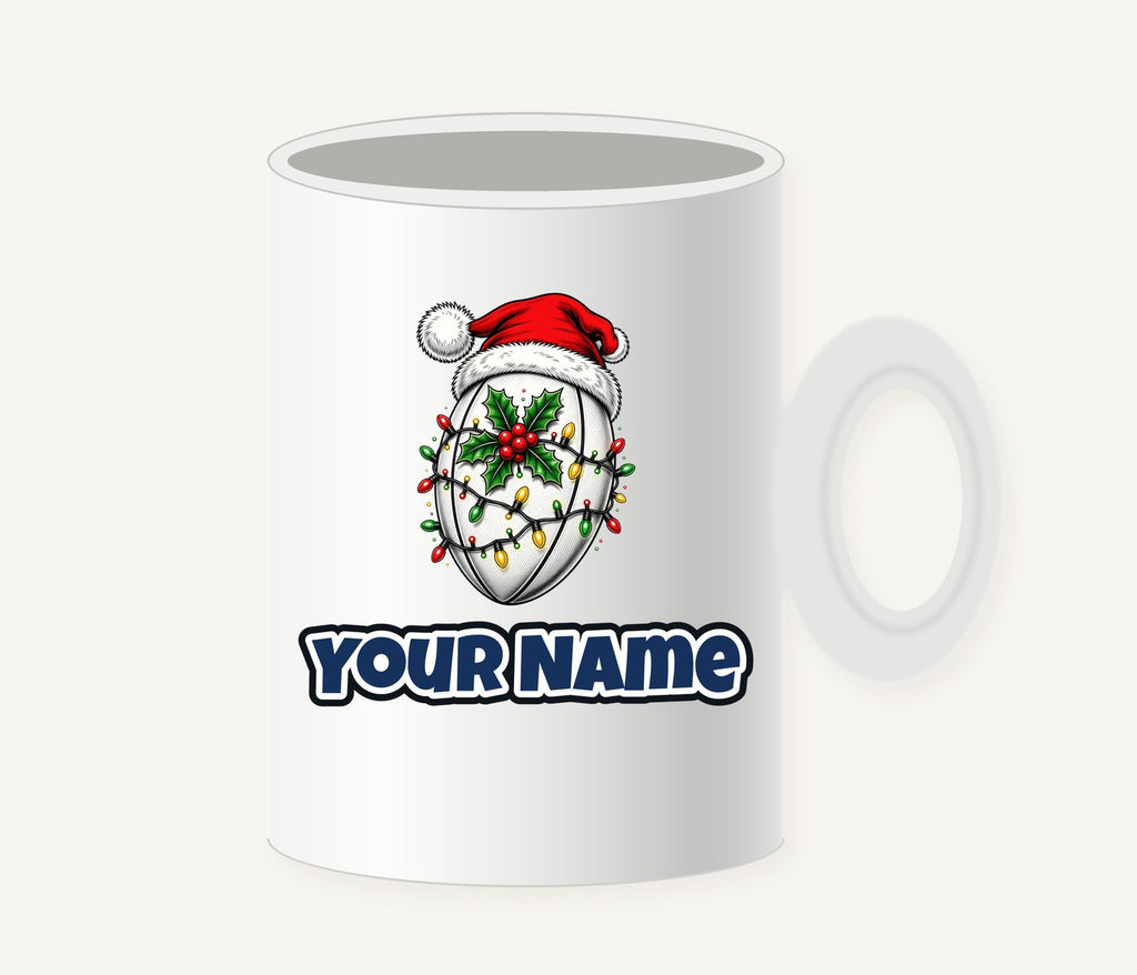 Rugby Ball in Santa Hat Personalised Christmas Mug