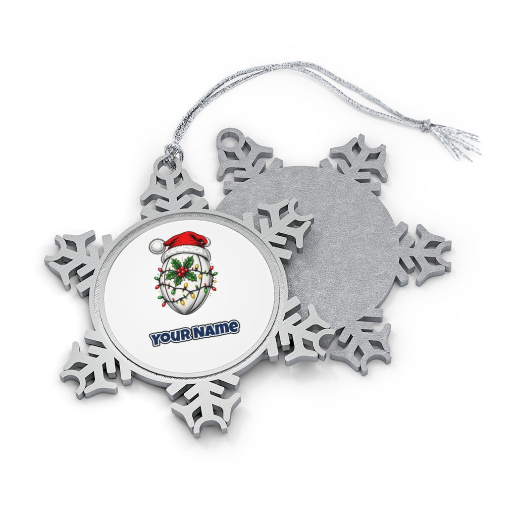 Rugby Ball in Santa Hat Personalised Pewter Christmas Ornament
