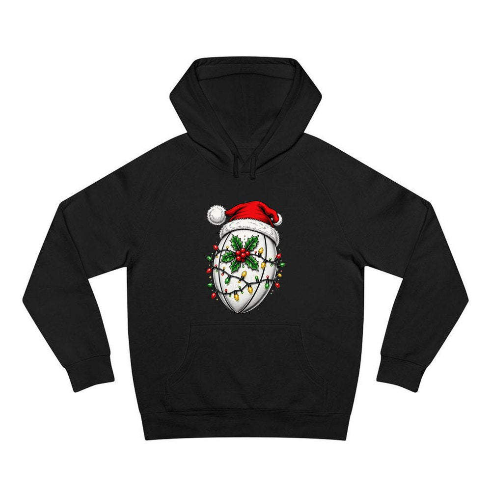 Rugby Ball in Santa Hat personalised Christmas hoodie in black