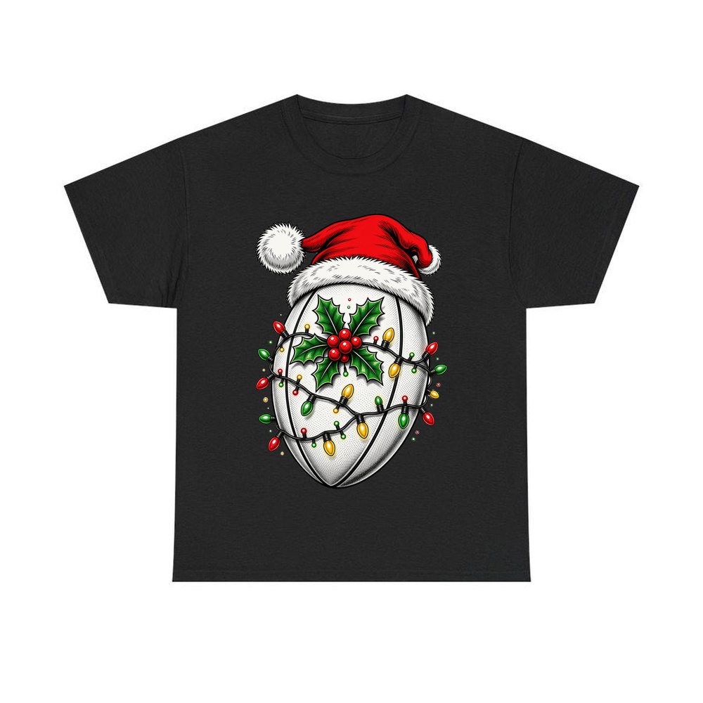 Rugby Ball in Santa Hat personalised Christmas T-shirt in black