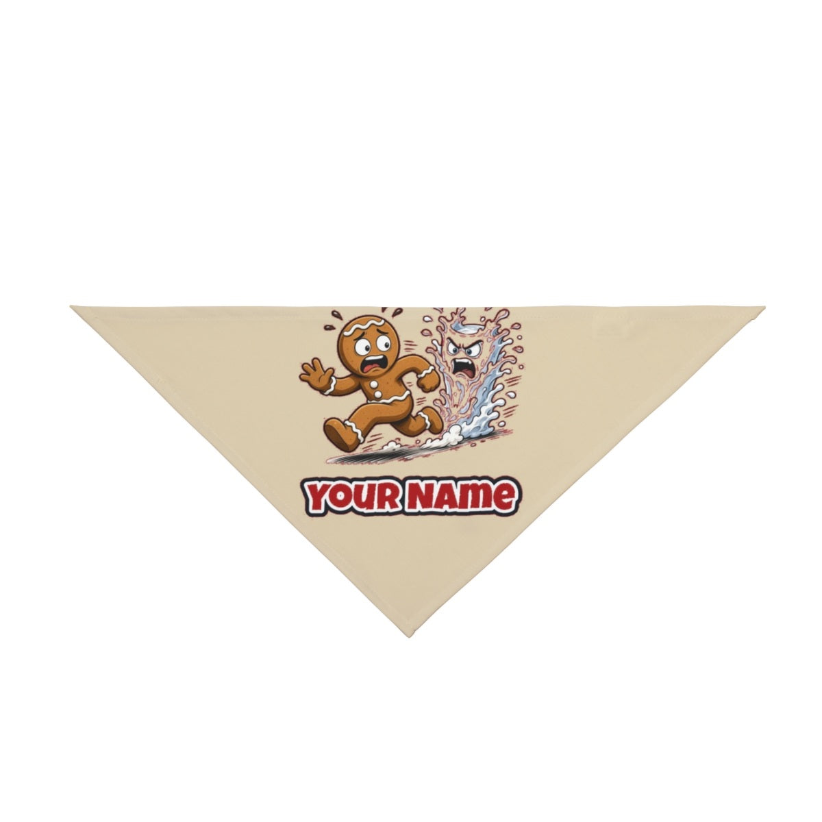 Run, Gingerbread, Run personalised Christmas pet bandana in beige, tie-on style