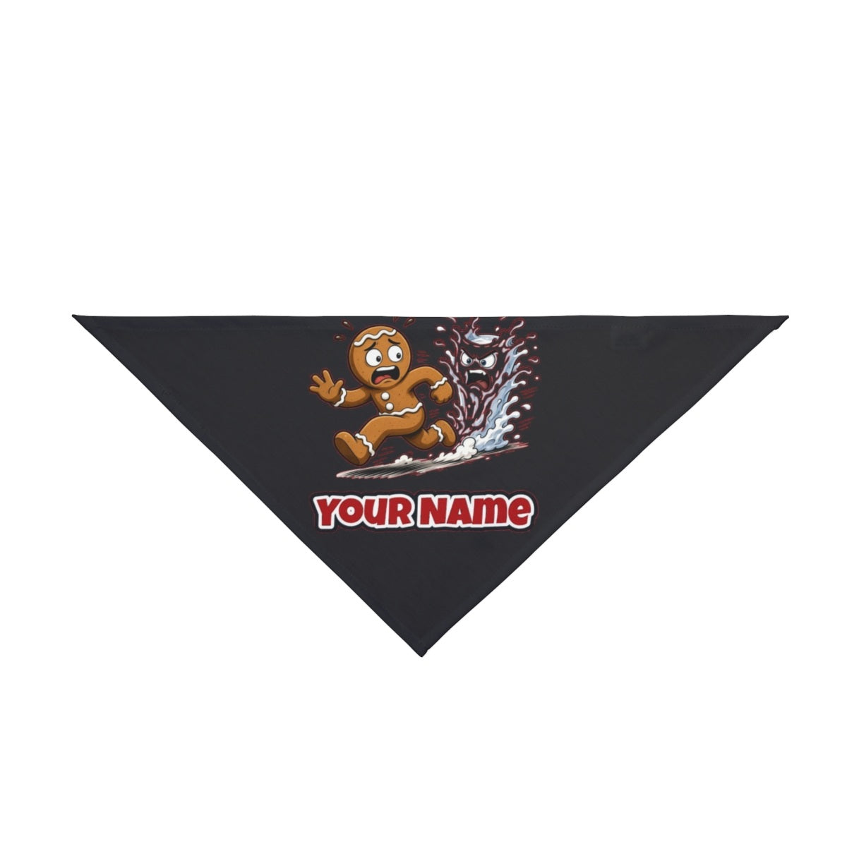 Run, Gingerbread, Run personalised Christmas pet bandana in black, tie-on style